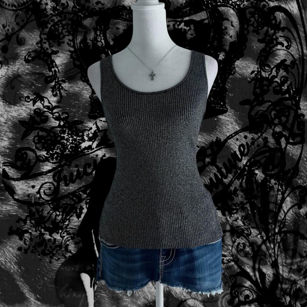 must have metallic shimmer ribbed glam pop glitter core tank top